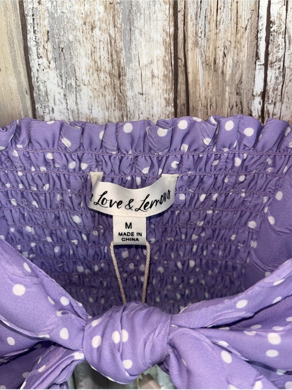 For Love & Lemons Chelsea Crop Top Purple Polka Dot Puff Sleeve NWT M - Picture 6 of 7
